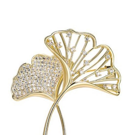 Kobiety elegancki kształt liścia miłorzębu broszka błyszczące cyrkonie inkrustowane przypinka do garnituru kołnierz szal szalik odznaka kostium akcesoria