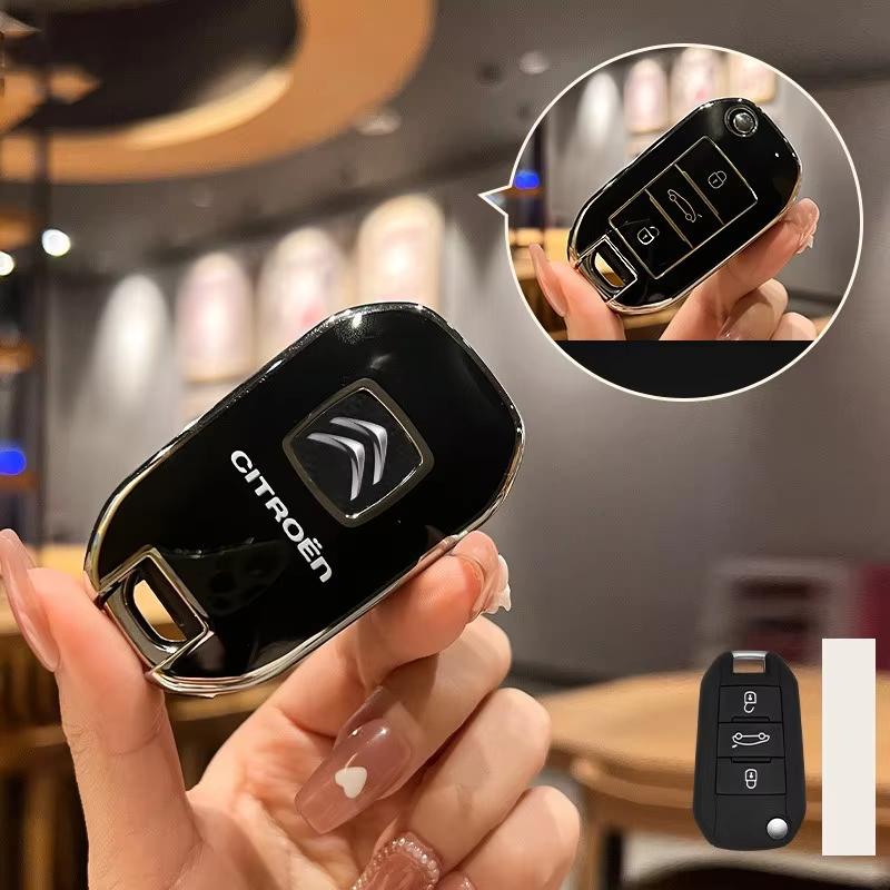 

TPU Car Flip Floding Key Case Cover Protector Shell Fob For Citroen C3 C4 CACTUS C6 C8 Car Keychain Auto Accessories