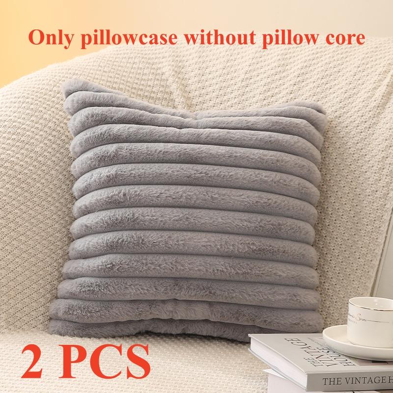 Funda de Cojín Cuadrada de Piel Sintética de Conejo Grande Gruesa Rayada Súper Suave Color Sólido Funda de Almohada 45x45cm Decoración de Sofá Funda de Cojín