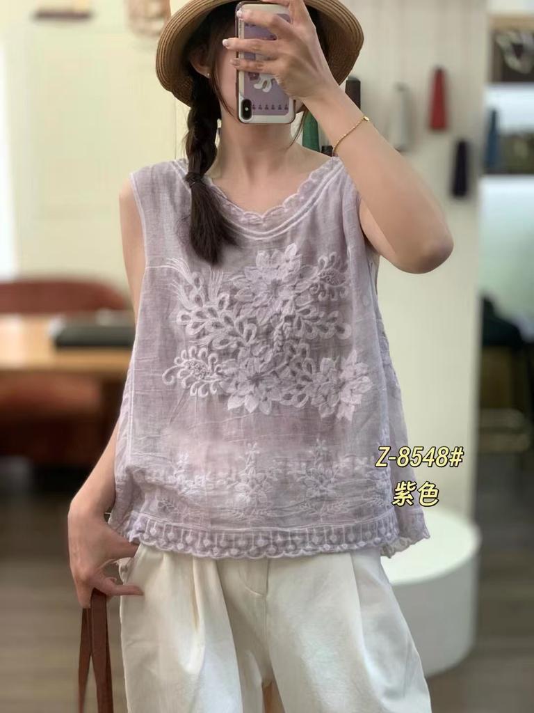 Summer new retro lace sleeveless fried vest women's loose jacquard embroidered suspender top