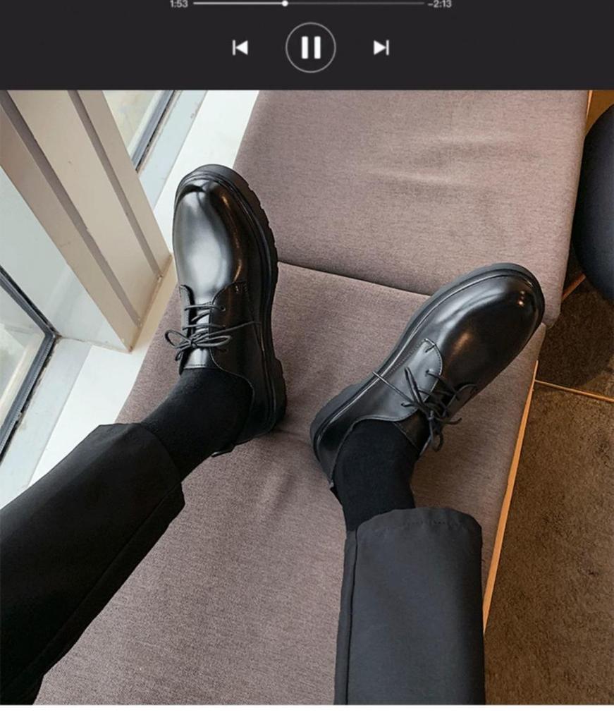Leather men's shoes business casual dress black small leather shoes derby round head men's leather shoes suit wedding shoes men