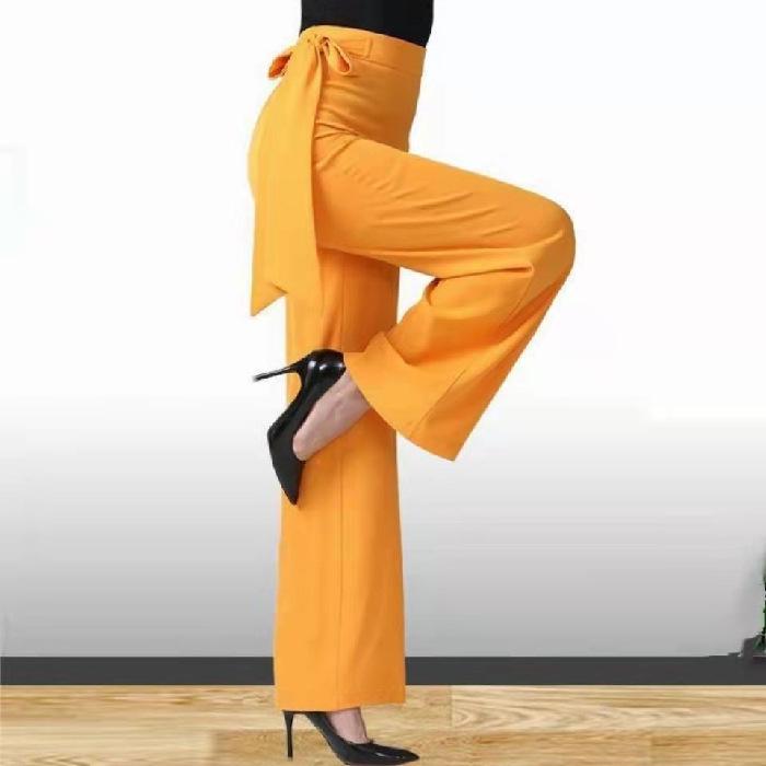 Pantaloni de damă 2025 cu talie înaltă și picior larg - Stil nou, drapat, croială slim, culoare pură, pantaloni drepți gata de dans