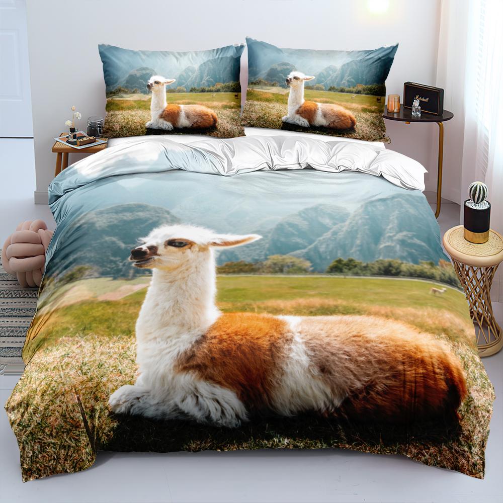 Alpaca Duvet Cover King Queen Size Kawaii Farm Animal Theme Bedding Set Kids Cartoon Llama Alpaca 2/3pcs Polyester Quilt Cover