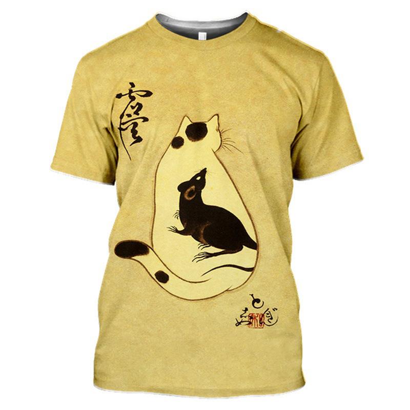 Summer T-shirt Men Cool Street Fashion Casual Men's Cat Print 3D Print T-shirt Street Casual Top