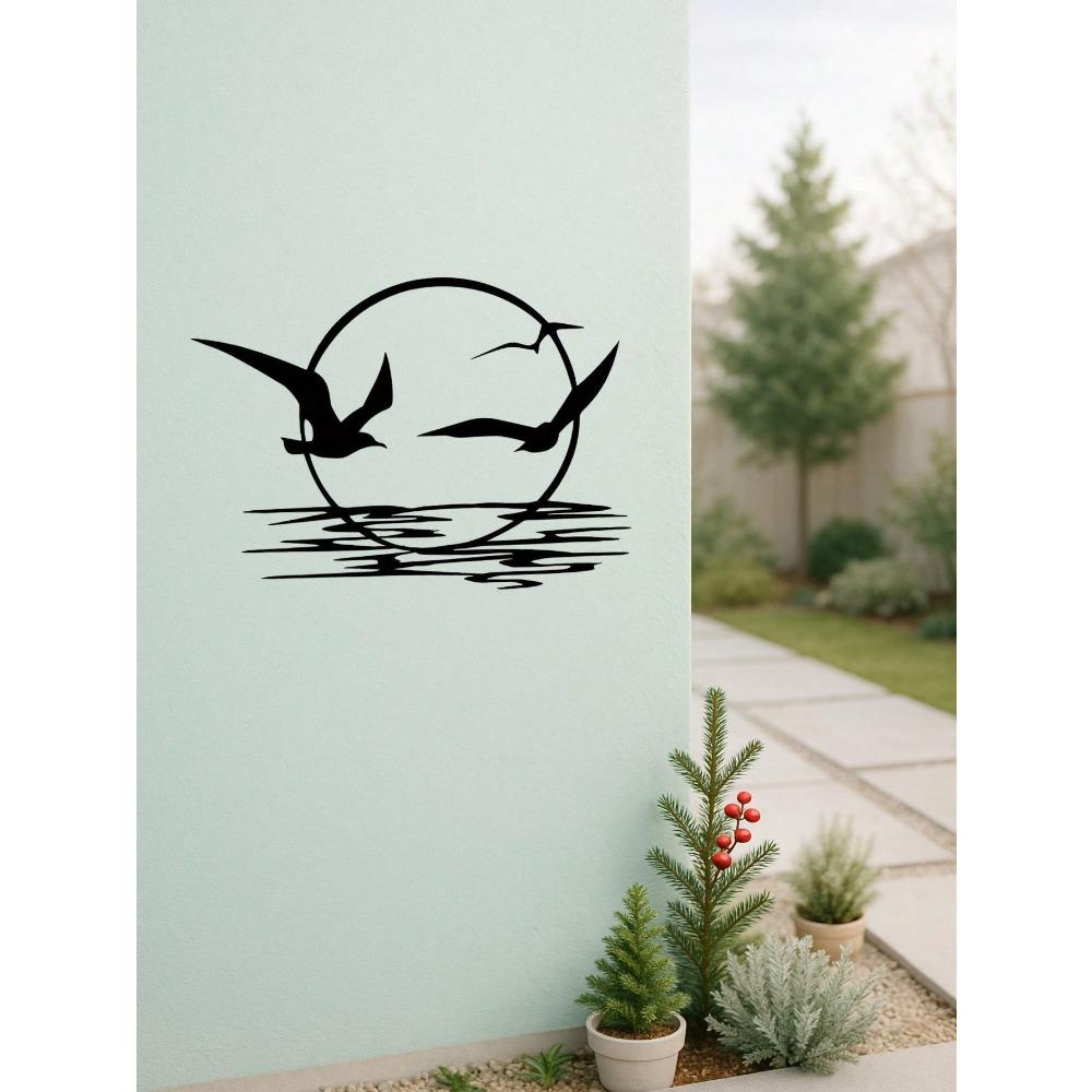 Metal Wall Art Sea Sunrise Seagull Home Decor Modern Waterproof Rustproof Gift