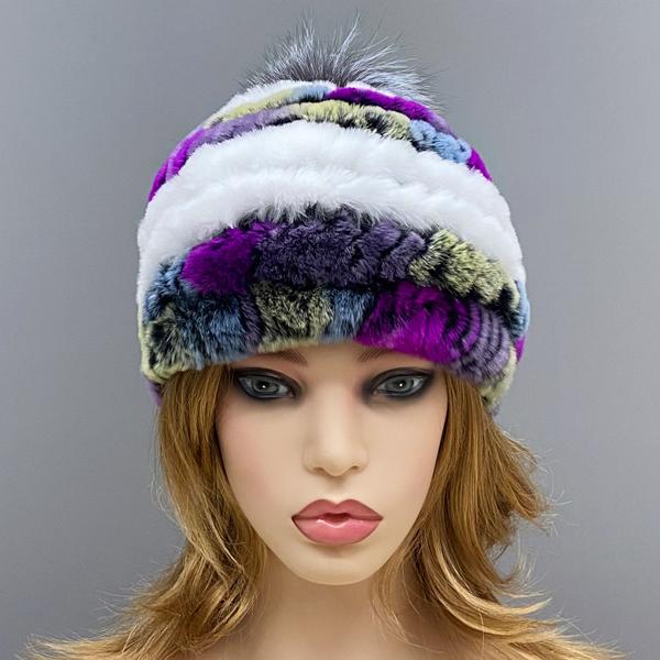 Căciulă Tricotată cu Pompom pentru Femei Iarnă Caldă Blană Naturală de Iepure Rex Vulpe Pompom Cranii Fete Căciuli Groase Colorate