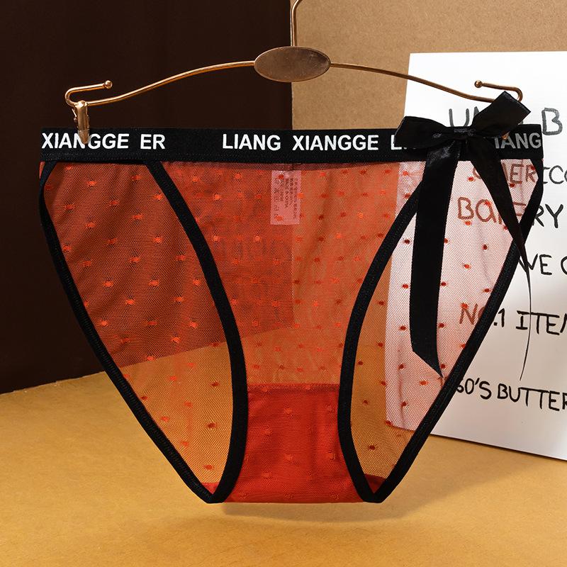 Ladies Summer New Style Pure Desire Lace Mesh Bow Pure Cotton Crotch Low Waist Triangle Briefs