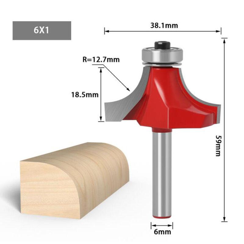 Eck-Rundfräser mit 1/4- und 6-mm-Schaft und Lagerfräser für Holzarbeiten, Wolframkarbid