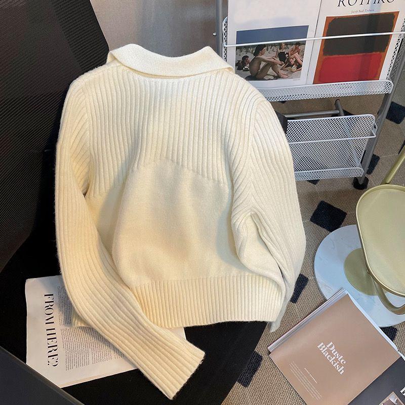 Spring French Pullover Collar Knitted Cardigan Women's Short Spring and Autumn New Style Small Man Unique and Unique Small Top