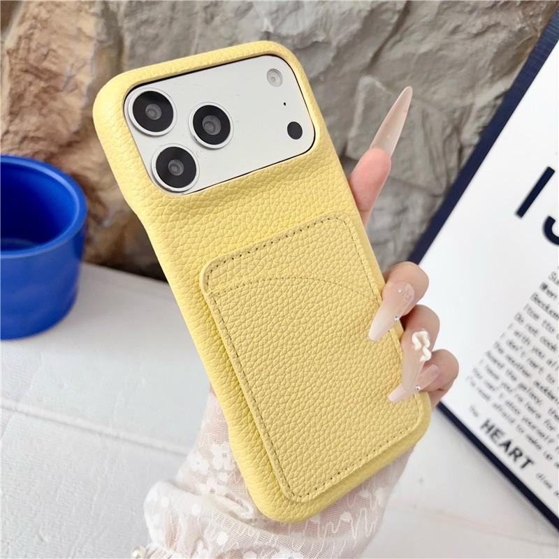 Solid Color Lychee Grain PU Leather Wallet Case For iPhone 12 13 14 15 16 17 Pro Max Luxury Card Slot Hard Protective Back Cover