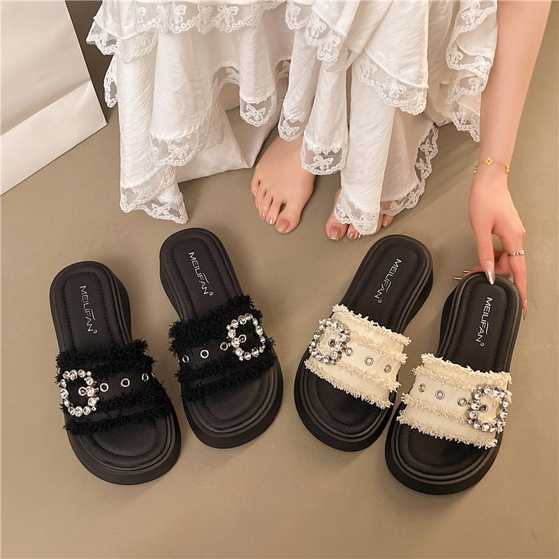 French High-end Thick-soled Wedge-heeled Cool Slippers for Women's Summer Wear 2025 Spring New Temperament Versatile Beach Sandals