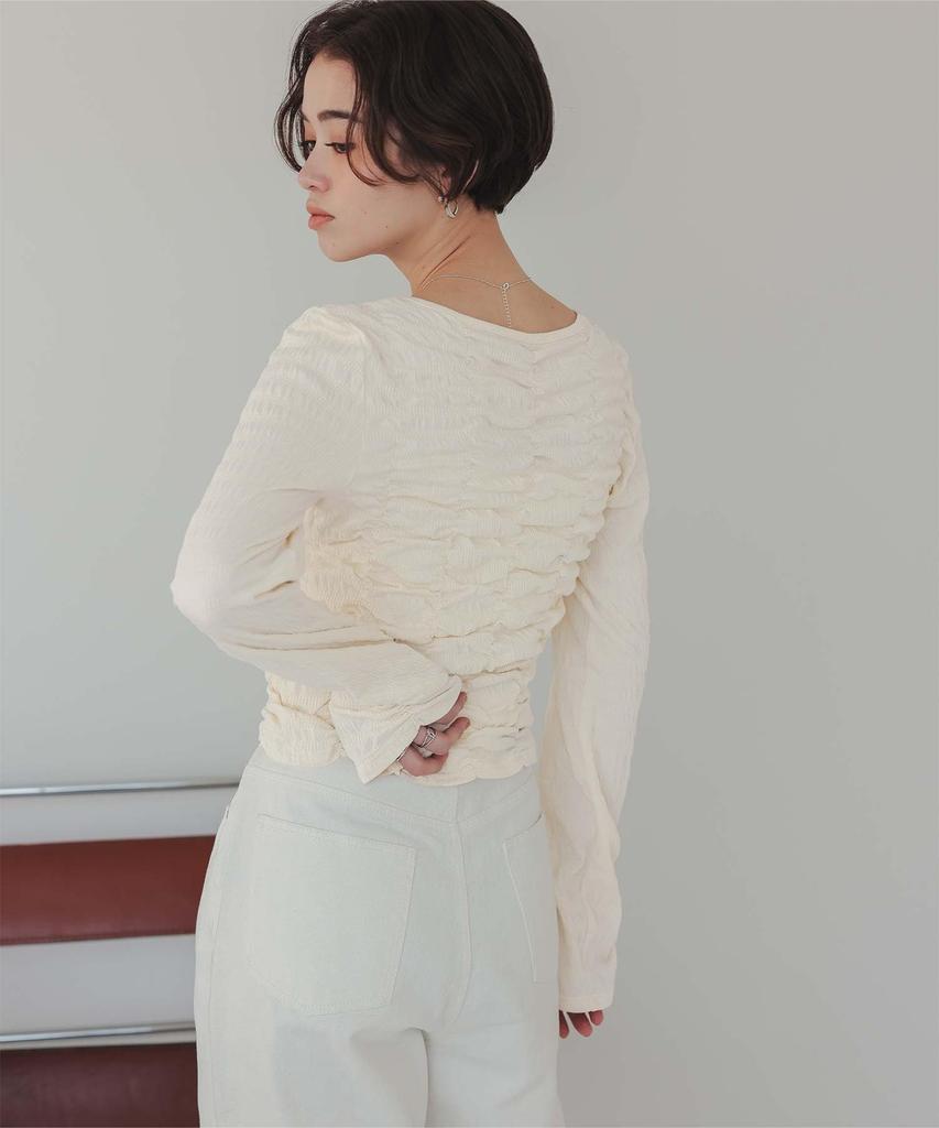 Titibait Long Sleeve Shirred Top Free Ivory Women's AFXP4259, Size,