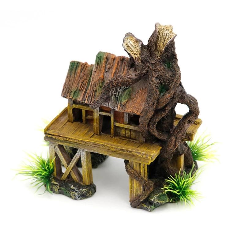 Practical-Aquarium Decoration Artificial Fish Reptile House Shelter Fish Tank Landscaping Resin Building Ornaments Decor