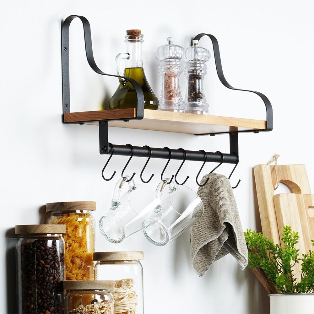 Wall Hanging Kitchen Bathroom Shelf Rail for Utensils, Cups, Towels