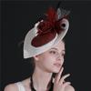European And American Burgundy Imitation Hemp Yarn Headgear Bridal Hair Accessories Banquet Photo Top Hat Feather Headgear
