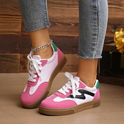 Women's Fashion Trend Versatile Low Top Thick Sole Sport Shoes  Autumn New Color Blocked Comfortable Lace Up Casual Sneakers