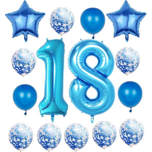 18th Birthday Decorations Party Supplies,Blue Number 18 Balloon,40 Inch Giant Foil Mylar 18th Balloons Decorations for Boy Girl,Large Helium Numbers