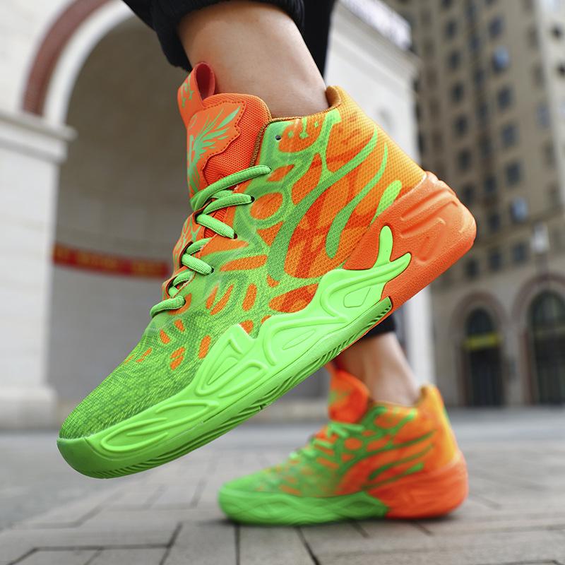Basketball shoes new big children's basket youth mandarin duck mesh fly-woven sports shoes combat boots high-top training shoes