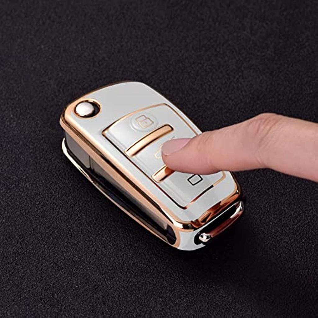 Etui na klucze odpowiednie do etui na kluczyk samochodowy do A1 A3 A4 A6 Q3 Q5 Q7 S3 R8 Tt silikonowe etui ochronne Tpu (Złota krawędź biała)