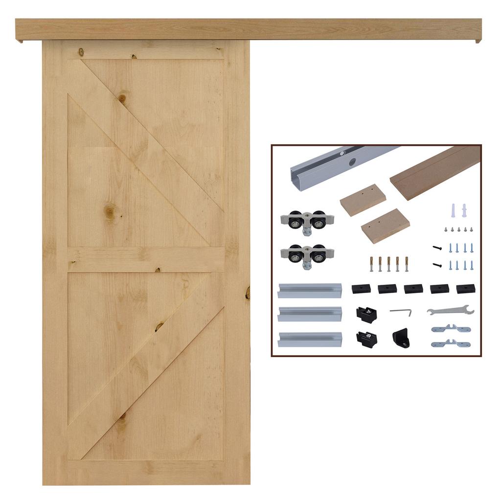 Complete Wooden Sliding Door Kit Hardware Pocket Door System for Door Thickness 35-45 mm Max. Load 75 kg Rail Rollers Screws 200 x 3.05 cm Brown