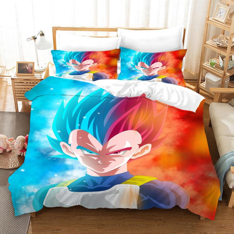 3D Cartoon Anime Digital Printing Dragon Ball Peripheral Bedding Duvet Cover Three Piece Set Decorative Bed Sheet Pillowcase