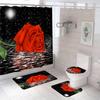 Rose Flower Shower Curtain Set Non-Slip Rugs Bath Mat Toilet Lid Cover And 12 Hooks Waterproof Polyester Bathroom Home Decor