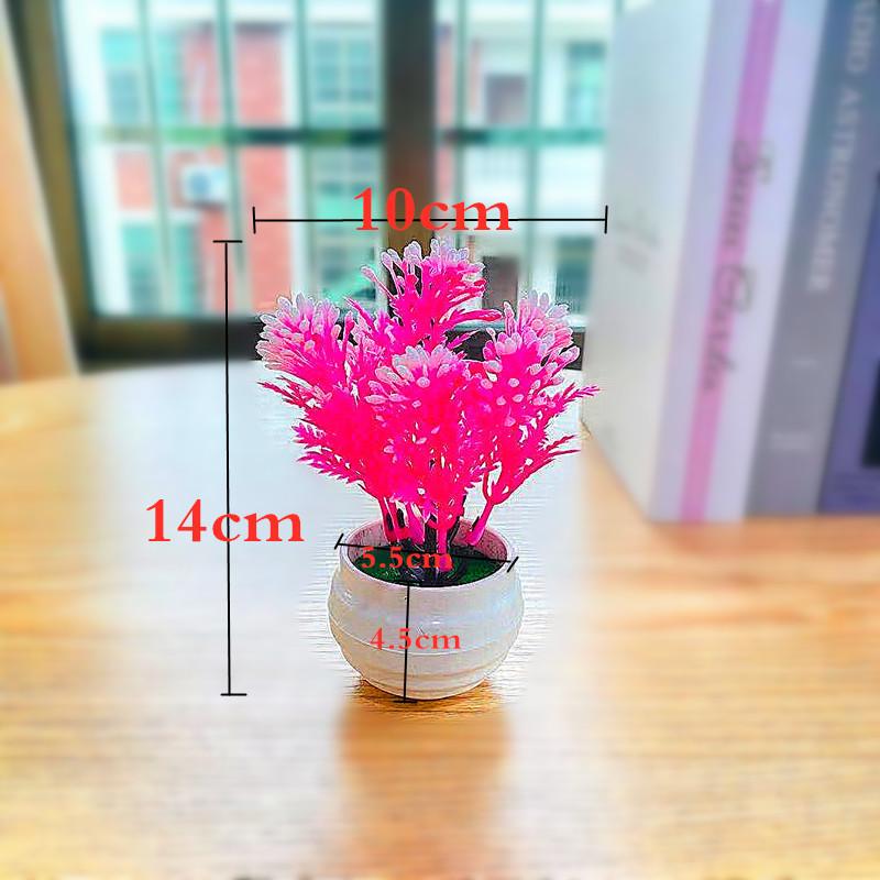 Artificial Green Plant Small Bonsai With Injection Molded Plastic Flowers For Desk Decor