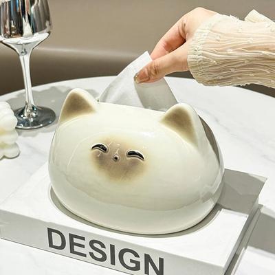 Cream Style Creative Ceramic Napkin Box, Advanced Sense Tissue Box, High-End Light, Luxury Paper Storage Tool, Household, Living