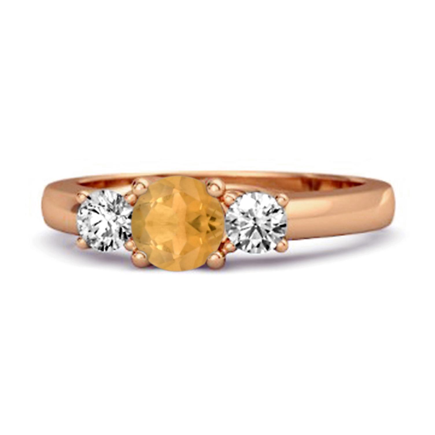 Citrine Round Three Stone Ring - 925 Sterling Silver Rose Gold Vermeil 8.5 ярко-розовый