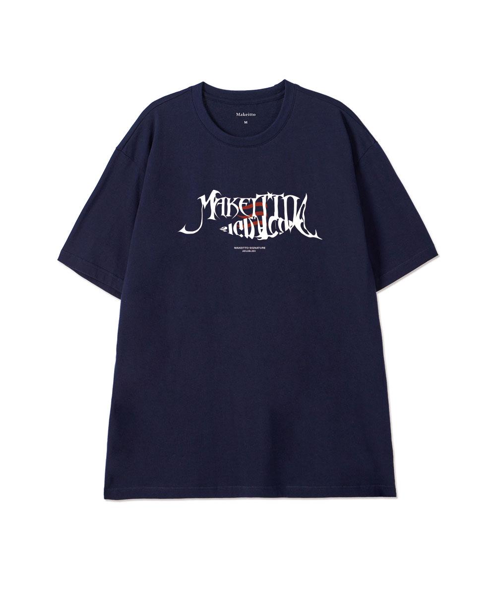 Make It Two [Fish Lettering] Crew Neck Tee_Navy M
