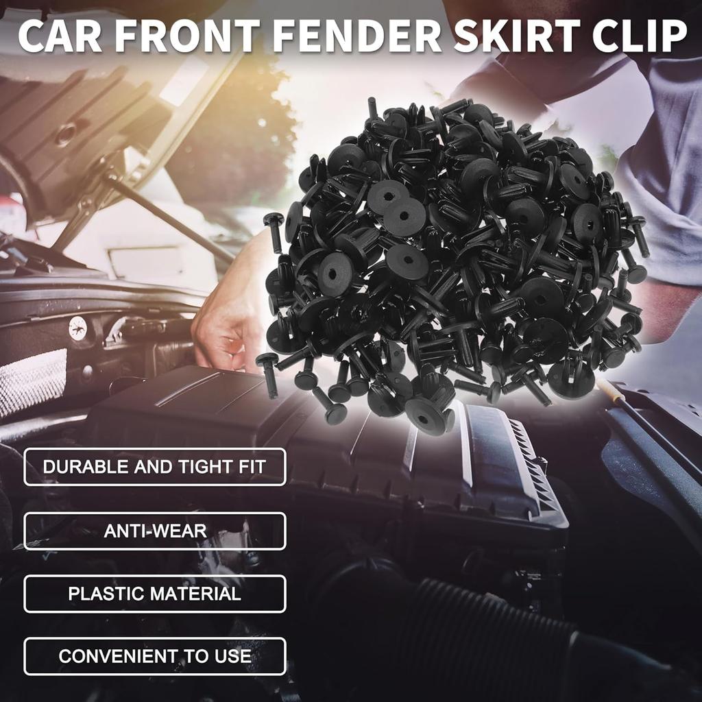 Car Front Fender Skirt Clip for GM for Chrysler Durable No.14019205 | Bumper Push Type Plastic Retainer Rivets Black 100 Pcs