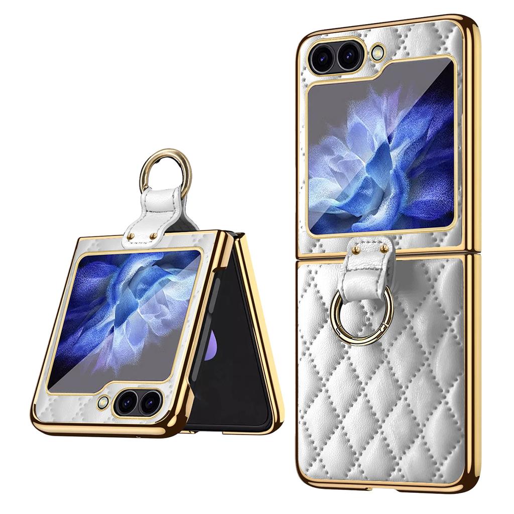 For Samsung Galaxy Z Flip7 FE 5G/Z Flip6 5G Case Rhombus Grid Phone Cover with Tempered Glass Film