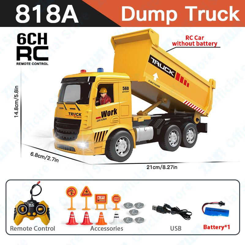 

ZWN Remote Control Excavator and Dump Truck RC Model Car Toy Professional Simulation Construction Vehicle Best Gift for Kids