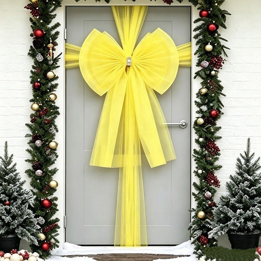 Large Size Christmas Door Bow Long Ribbon Large Ribbon Bow Decorative Door Bow  Home Decoration