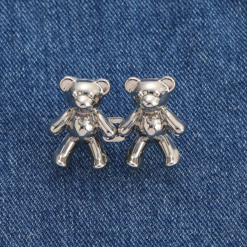 2Pcs Bear-shaped Waistband Alteration Pin for Jeans, Clip, and Waist-cinching Buttons; Women's Brooch for Adjusting and Tightening Large Waistbands