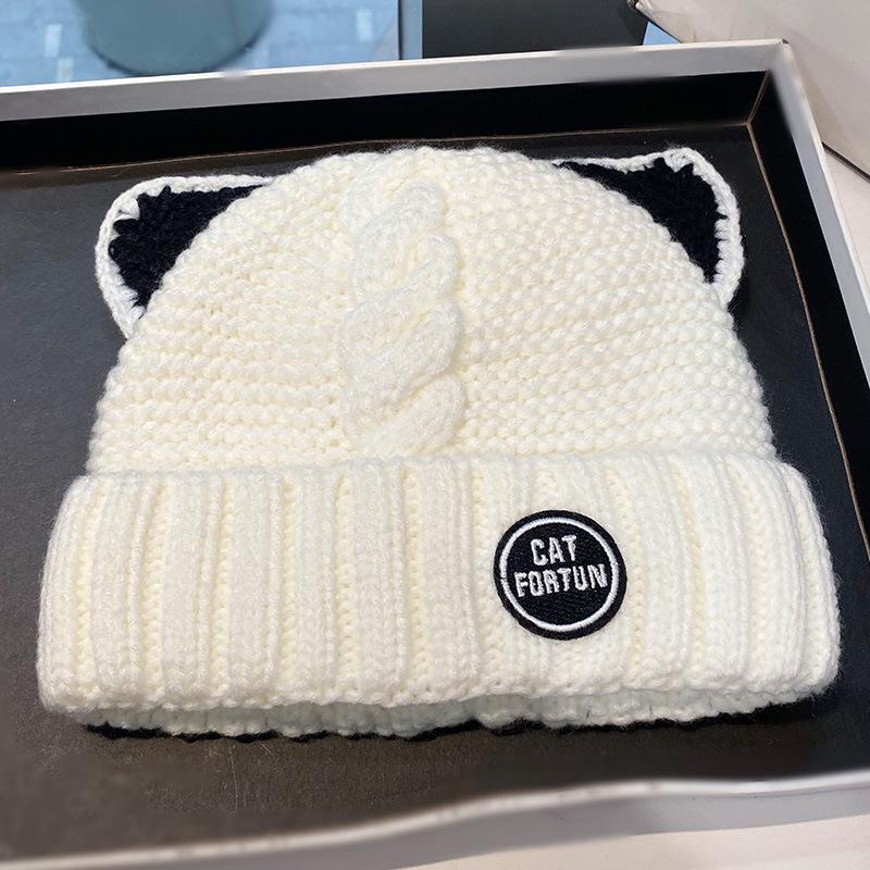 Nieuwe Vrouwen Hoed Winter Beanie  Warm Cartoon Kat Oor Bescherming Gebreide Cap Hoeden Voor Meisjes Vrouwen Motorkap Femme