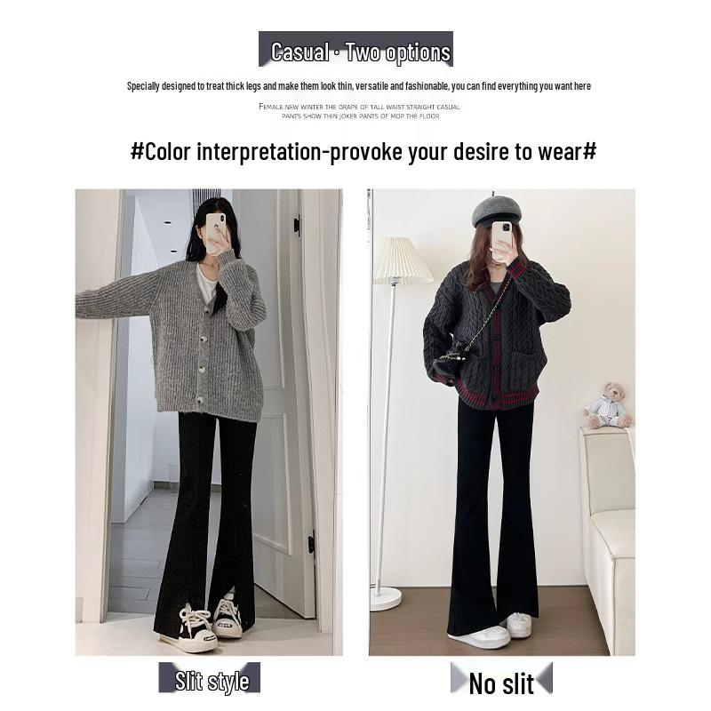 Women's Petite High Waist Slim Fit Black Flared Pants for Autumn/Spring