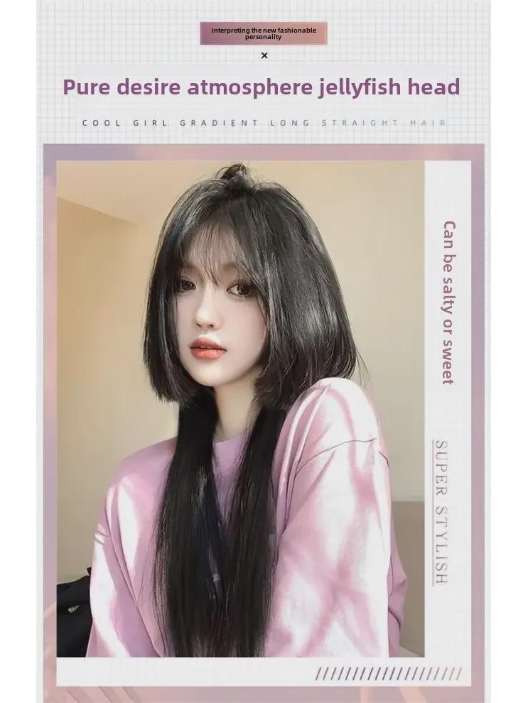 Perruque longue et lisse style princesse Coney - Tête complète réaliste avec style méduse