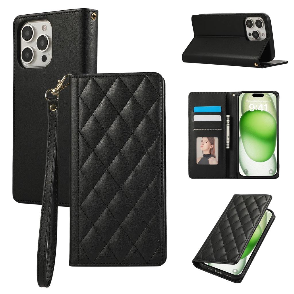 Wrist Strap Leather Wallet with Card Holder Phone Case for IPhone 16 Plus 15 14 13 12 Mini 11 Pro Max XS XR 7 8 Protective Cover