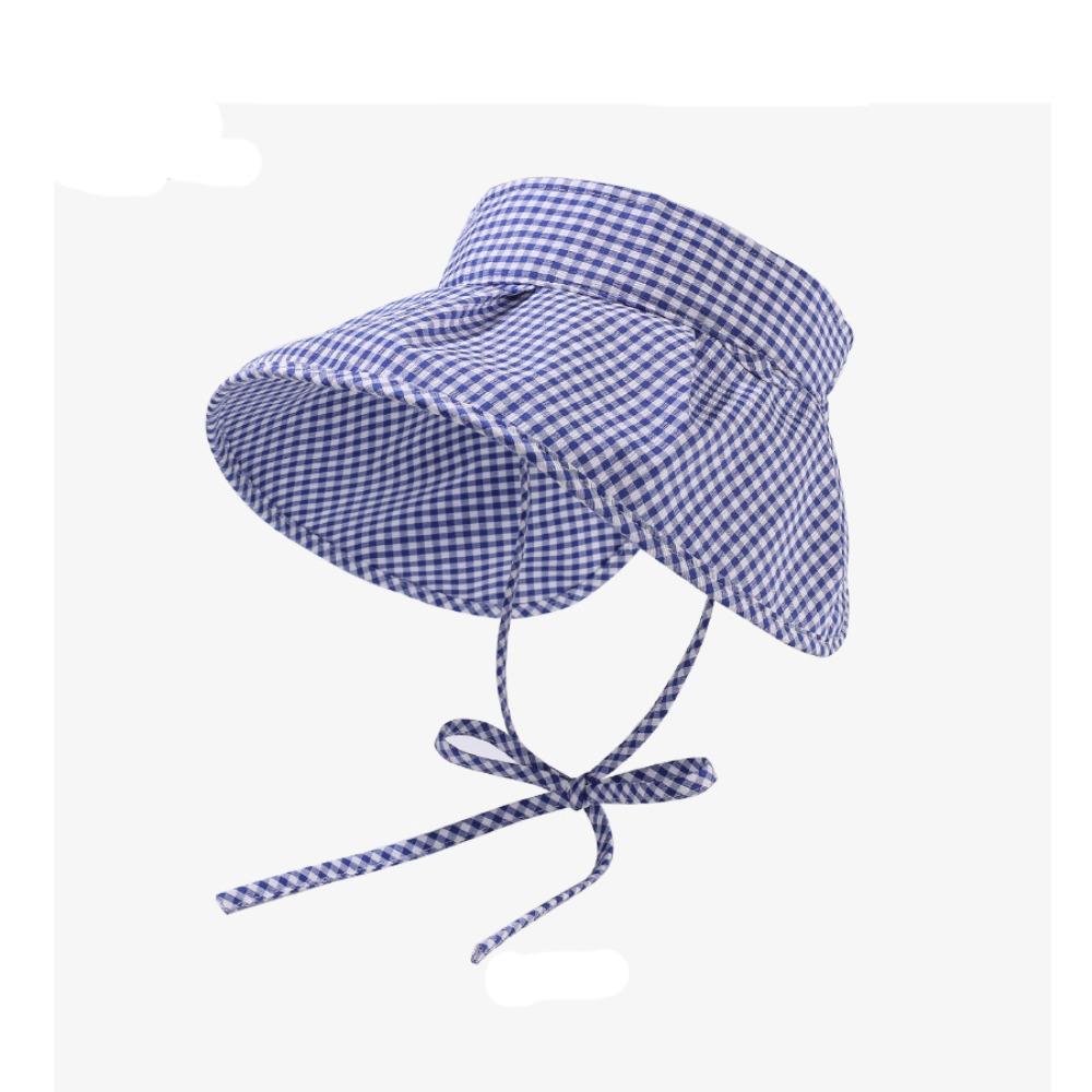 

UV Protection Sun Hat Checkered Women Sun Shade Visors Summer Empty Top Beach Hat синій