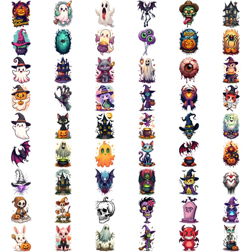 54pcs Temporary Tattoo Skull Stickers Cartoon Cat Stickers Pumpkin Stickers For Cheeks