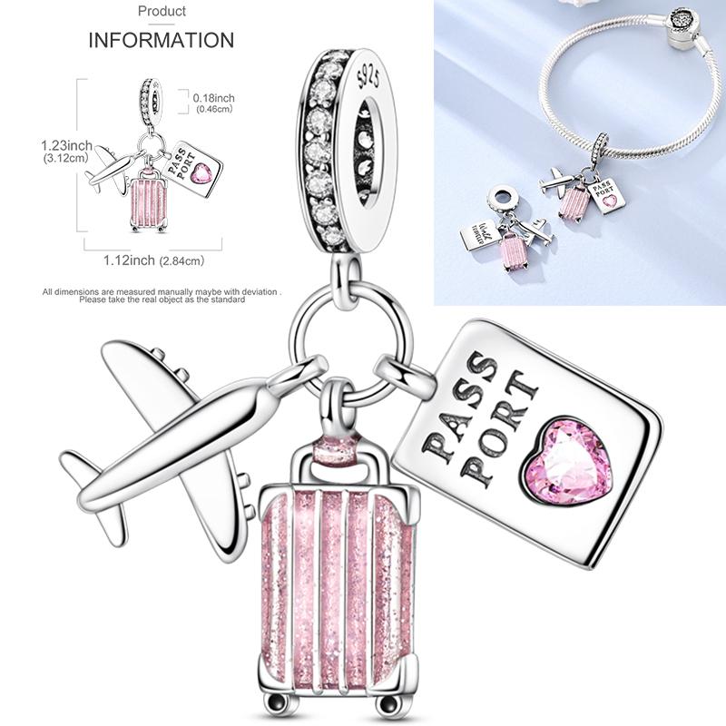 Inlaid Zirconium Sun 925 Silver Travel Balloon Butterfly Love Family Sister Heart Charm Fits Women Jewelry