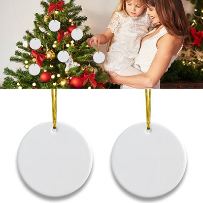 6/12 Stück Weihnachts-Sublimations-Blanko-Keramikanhänger, weiße, runde Keramik-Hängedekoration mit goldener Schnur zum Basteln von Weihnachtsbaumdekorationen