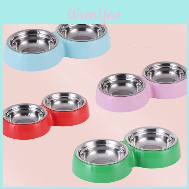 Durable Plastic Pet Bowl Stainless Steel Double Bowl Various Colors Available
