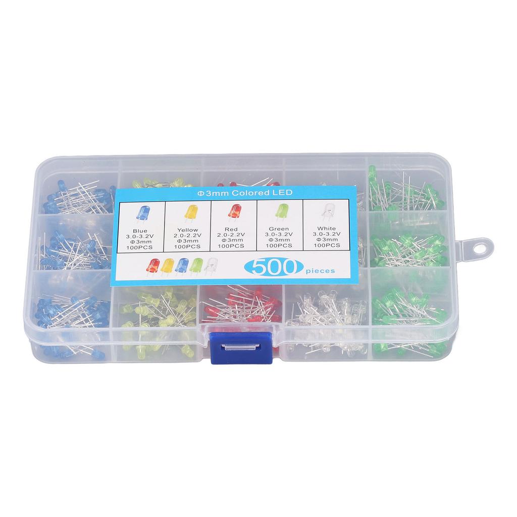 500 buc LED 3mm Diode Emițătoare de Lumină 5 Culori Roșu Galben Albastru Verde Alb Lampă LED Diode Emițătoare