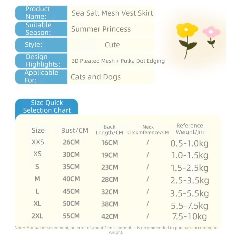 Sleeveless Cat Princess Dress Thin & Soft Summer Pet Clothes Cute Pet Dog Dress Pet Decor
