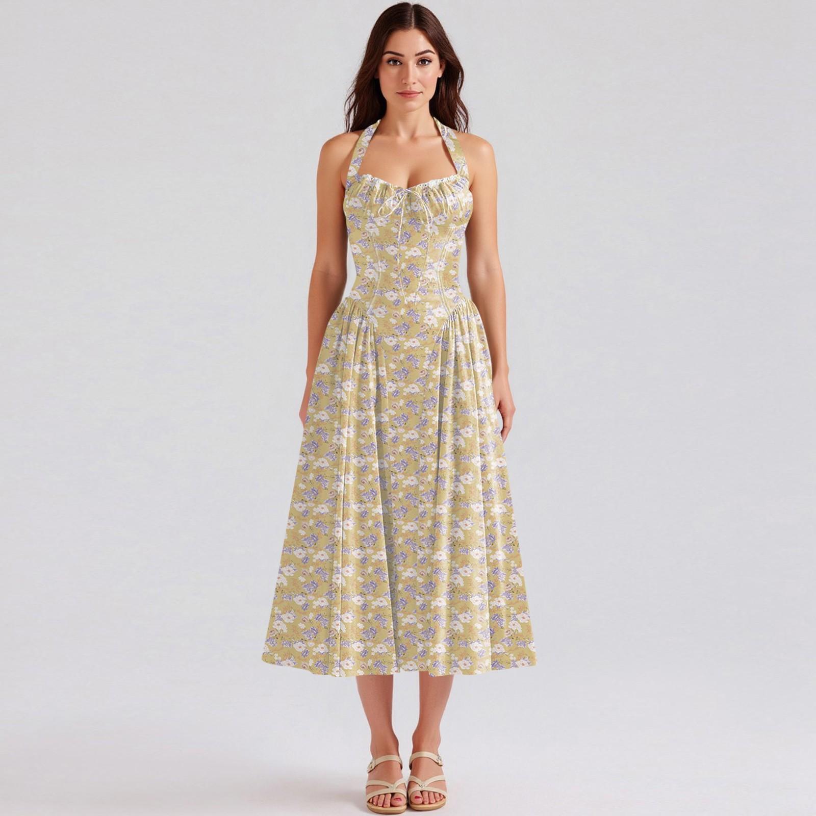 

Женское модное летнее платье с цветочным принтом в стиле бохо, без рукавов, на молнии, с кружевом XL