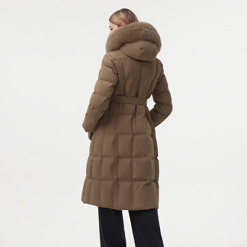 Tanbor Women's Long Goose Down Jacket with Detachable Fur Hood