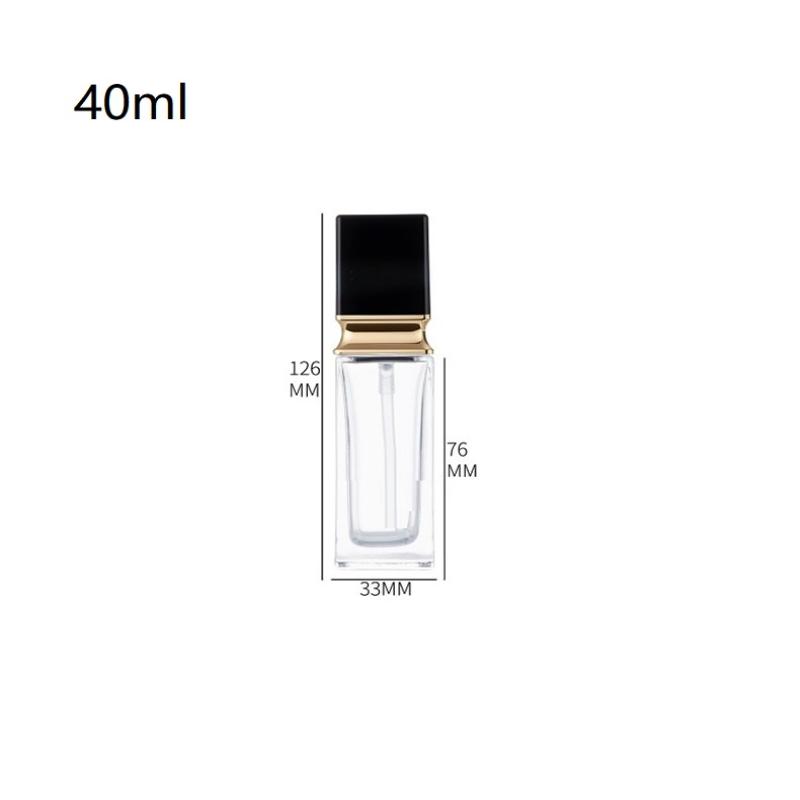 15-40Ml Empty Pump Bottle Glass Liquid Foundation Container Makeup Transparent Square Refillable Bottle Portable Pump Bottle