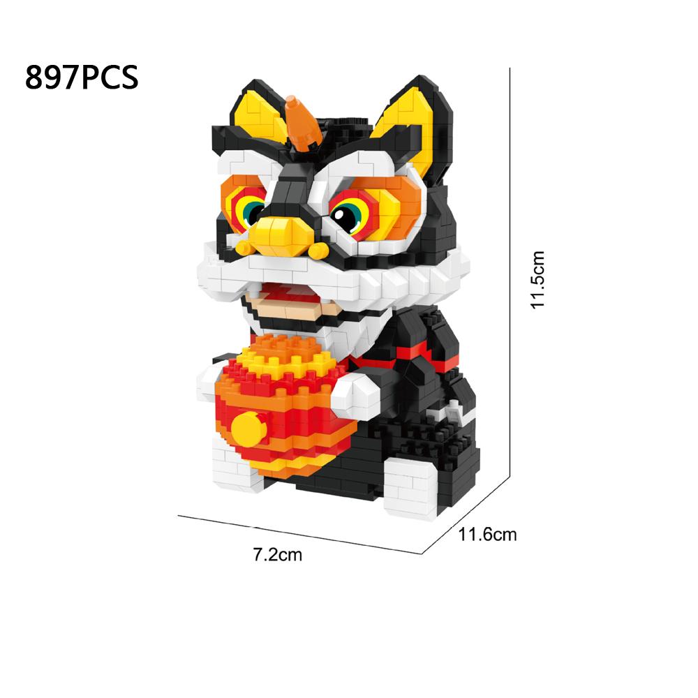 Creative Chinese Culture Art Lion Dance Micro Diamond Block Nanobricks Cartoon Construction Model Toys Building Bricks For Gifts